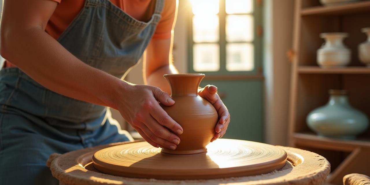 Artigiana al tornio che crea un pezzo unico